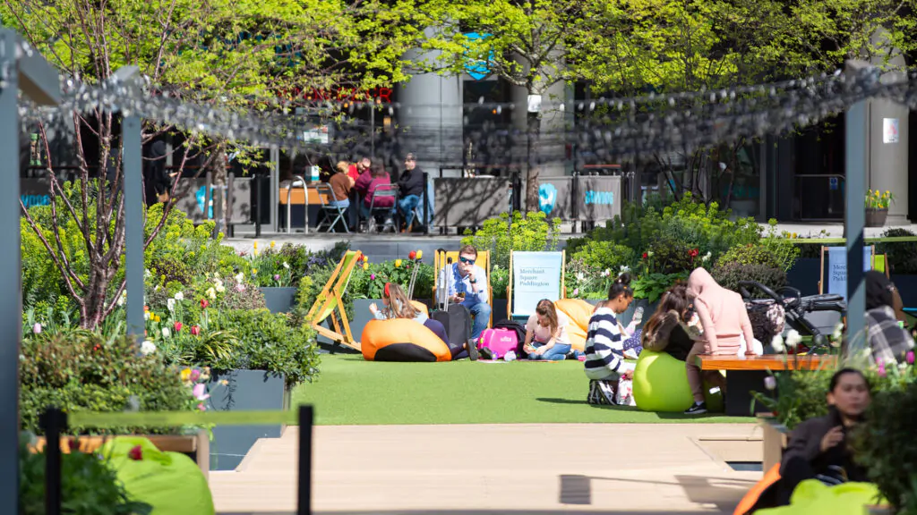 Courtesy of Merchant Square floating pocket park summer parties